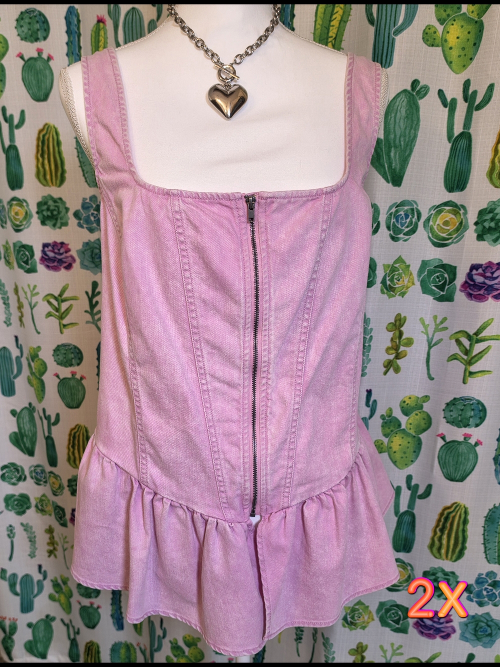 Pink Zip-Front Peplum Sleeveless Top